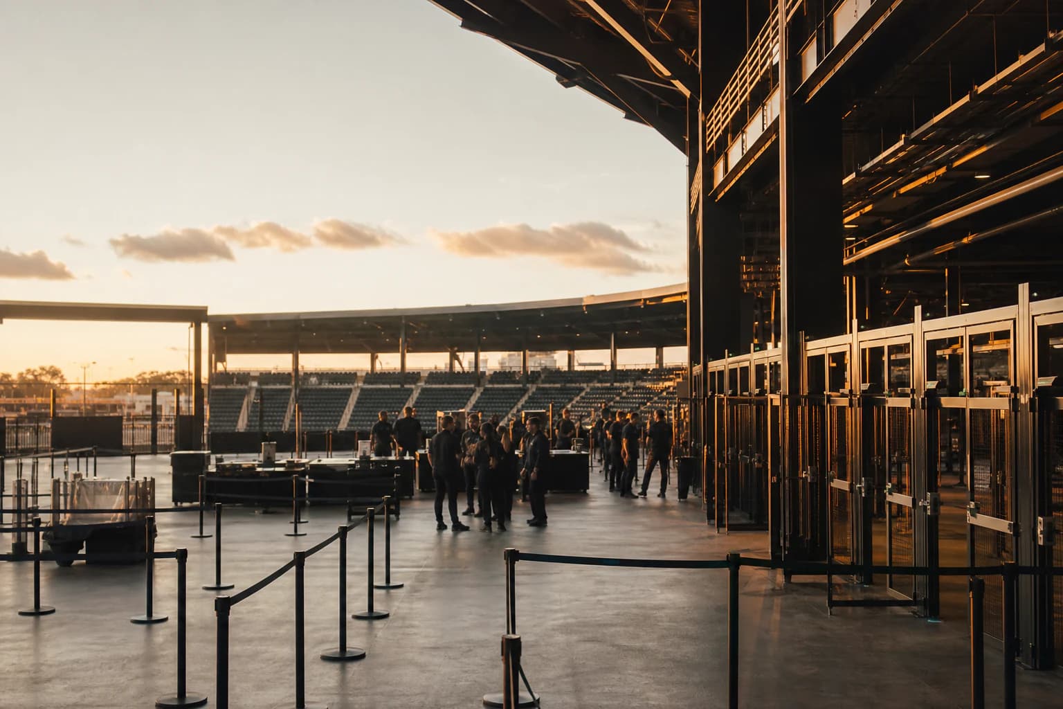 A large event venue concourse being prepared for a high-volume operation.